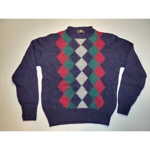Vintage Robert Bruce Shetland Wool Plaid Sweatshirt Mens M Blue Christmas Colors